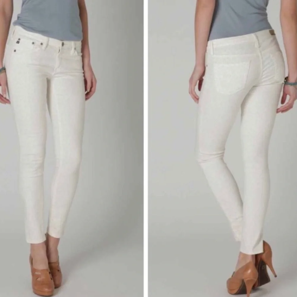 AG Adriano Goldschmied The Legging Ankle Super Skinny Leopard White Tan Jeans 26